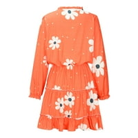 Дамски модни ежедневни в-врата Дълги ръкави печат дантела нагоре рокля отстъпка клирънс Дамски рокли летни рокли за жени оранжеви