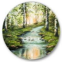 Дизайнарт 'река през зелена брезова гора' Лейк Хаус кръг метална стена арт-диск от 29