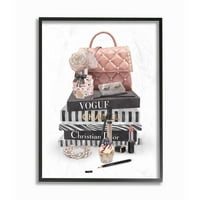 Ступел индустрии Модни книжки чанта парфюм розов глем дизайн графично изкуство черна рамка изкуство печат стена изкуство, 16х20