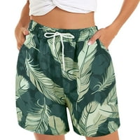 къси панталони за женски небрежни шорти летни удобни плажни къси панталони еластична талия флорален принт с джобове сиво + l
