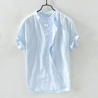 Мъжки разхлабена риза, торбило памучно бельо, плътно къс ръкав бутон ретро тениски върхове блуза