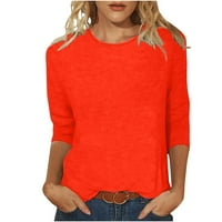 Женски екипаж на дълги ръкави за женската модна тениска със средна дължина ръкави блуза кръгла шия ежедневни върхове червени 6
