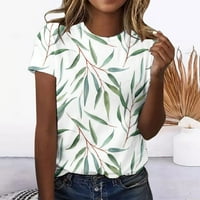 Dianli Trendy Loose върхове за дамски огромен флорален принт с късо ръкав блуза екипаж врат свободно време тениска тениска зелена xxxxl