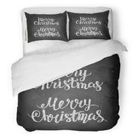 Комплект за спално бельо Коледа Весела Коледа Поздравителна цитат на дъската с тебешир с надписи чрез изпращане на черна дъска с двойно покритие на одеяло с възгла