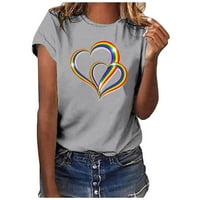 Ден на Свети Валентин тениска за Жени Случайни къс ръкав екипаж тройници сладък цветни сърцето печат Реглан Пуловер ризи