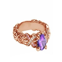 Лилав, розов и бял кубичен циркония Disney Rapunzel Princess Ring в 14K розово злато над стерлингово сребро