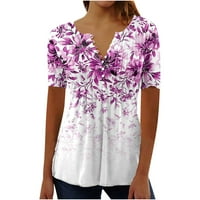 Върхове за жени модерни флорални отпечатани мрежести риза с къс ръкав v-образно деколте небрежно монтирани туники дрехи дами ежедневно облекло