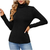 Дамски блузи за жени зимни ежедневни тънки дишащи памучни пуловери Бельо върхове Есен Модерен Плътен Поло дълъг ръкав блузи ризи