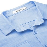 Мъжка тениска Ревера врата тениска дълъг ръкав обикновен върховете превърне надолу яка Мъжки Хавайски Плътен цвят Редовни годни бутони син хл