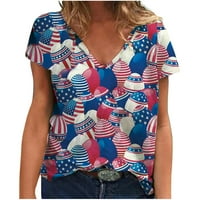 Дамски блузи за Деня на независимостта патриотични пуловери за 4 юли летни ежедневни блузи с къс ръкав в Деколте САЩ флаг Принт Блуза Блуза