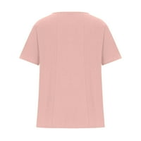 Летни ризи за жени удобни небрежни разхлабени блузи цветни печатни върхове памучни бельони дрехи за момичета с къси ръкави тениски екипаж тениска розови XL роли