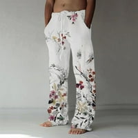 Мъжки модни ежедневни отпечатани ленени джобни дантелени панталони с голям размер панталони мъжки панталони бяло l