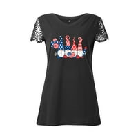Дамска Тениска Патриотична Риза Реколта Ден На Независимостта Печат Графичен Ваканция Тениска Черно С