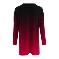 Блузи с дълъг ръкав за жени есен мода Градиент цвят кръг врата туника върхове суитчър случайни хлабав годни удобен лек пуловер върхове с джоб а = горещо розово КСЛ