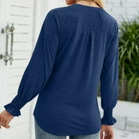 Инлайф Дамски Ризи клирънс Есен ежедневни в-врата плътен цвят ръкав хлабав тениска Дамски дълъг ръкав в-врата Топ риза