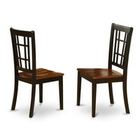 -BLK -W Николи стол за хранене с дървена седалка в черно и черешово покритие -Комплект от 2