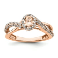 Солиден 14K розово злато морганит симулиран CZ ореонен годежен пръстен