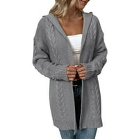 Зимни палта за жени ежедневни модни дебели плътни цветове плетени жилетки с качулка пуловер яке Шлифери за жени сиво