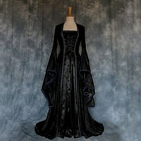 Алигамент женски ретро стил солиден цвят тромпет ръкав принцеса рокля черна риза с дълъг ръкав жени реколта от женски тениска с дълъг ръкав кафяв черен xl