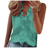 Дамски плюс блузи и туники падат есенна мода темперамент бутон v-образно деколте в ръкав Небрежна риза Женски върхове Зелени L