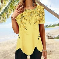 Fnochy женски ризи чиновник небрежен къс ръкав моден отпечатани бутони за тениски с къси ръкави блуза кръгли върхове