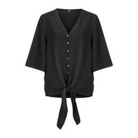 Kakina s женски есенни дрехи Fashion Solid Three Quarter V Neck Tee Casual Popular Blouse Tops Black, S