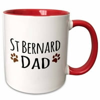 3Drose St Bernard Dog Dad - Saint Doggie by Breed - Brown Muddy Paw Prints - Doggy Lover - Любов на собственика на домашни любимци - два тона червена халба, 15 -унция