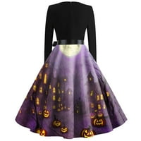 Mlqidk сладки костюми за Хелоуин за жени годни и пламна рокля есенна модна винтидж дълъг ръкав парти Хелоуин рокля светло лилаво l