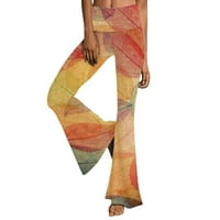 Женски панталони Женски ежедневни цветни листа с висока талия отпечатъци пламък панталони с пълна дължина кльоща