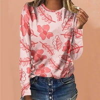 Юмао блузи за жени дълъг ръкав тениски Ден на Свети Валентин печат кръг врата върхове удобен излиза пуловер суитчър