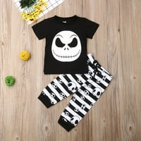 Franhais Baby Boy Halloween Outfit, череп принт с къс ръкав тениски върхове + ивица еластична талия за панталони за панталони
