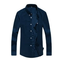 Сини ризи за мъже Мъжки пролет и есенна модна ежедневна солидна блуза от риза от велпар
