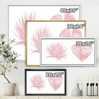 Дизайнарт 'тропически розови акварелни листа върху бяло' изтъркан шик рамка платно стена арт принт