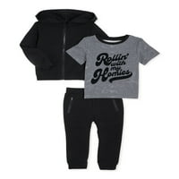 Чудо нация бебе и малко дете момче френски Тери цип суитшърт, тениска и джогинг панталон комплект, 3-парче, размери 12м-5т