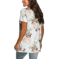 Yanhoo женски разхлабени туники небрежен къс ръкав v тениска на шията летни флорални принт на блуза върхове