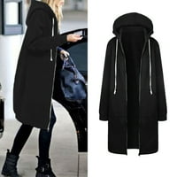Голяма суитчър за жени жени топли цип с отворени качулки суичър с дълъг палто яке върхове изходки черни s