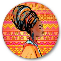 Дизайнарт 'портрет на афроамериканка с тюрбан' модерен кръг метал Арт-диск от 11