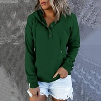 Qwertyu дамска култура качулка boutton up качулка голям джоб затопляне на суичър с по-голяма яка тениска тениска Хенли обикновени зимни дрехи за жени тъмно зелено 2xl