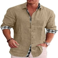 Пайли мъже ризи ревера шия блуза бутон надолу върхове удобна работна туника риза khaki 2xl