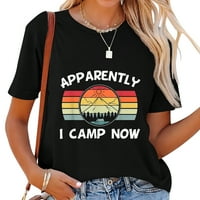 Семейно къмпинг пътуване, съвпадащо с къмпинг, очевидно аз лагер сега тениска за графичен печат на жените за ежедневно облекло Black S