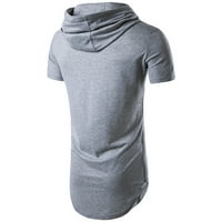 Мъжки модерен хип -хоп дълъг пуловер Странична страна с цип кръгла шия къса t сиво m