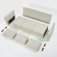 Мека Хана модерна тапицирана ленена тъкан диван с джобове подлакътник, пясък сив бежов
