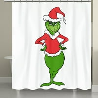 Коледна Grinch душ завеса, водоустойчива тъкан зимен душ завеса полиестер плат с куки за баня