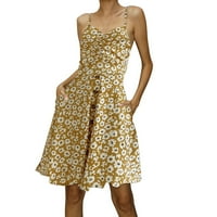 Жени летни спагети рокля с каишка Елегантна флорална каишка за каишка небрежно дълго с рокля в джобове