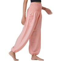 Панталони за жени удобни бохо панталони разхлабени йога панталони хипи пижама бохо пижама панталони с джобове розово_ xxl
