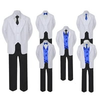 5- Официален черен бял костюм Royal Blue Bow Long Tie Vest Baby Kids Sm- teen