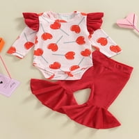 Seyurigaoka Toddler Baby Girls Valentines Day Небрежни тоалети с дълъг ръкав кръгла врата Сърдечно печат ромперс върхове + панталони от звънеца