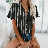 Дамски блузи Henley Striped Chemise Sexy Women's Plus ризи с къс ръкав летни върхове черни xxl