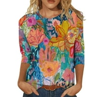 Tagold мода жена кръгла шия 3 4sleeve тениска есен за печат блуза върхове суичър синьо