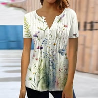 Huachen Womens Summer Fashion Casual Cound Neck Floral Print Тениска с къс ръкав отгоре